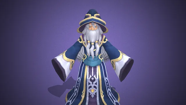 一位身着魔法长袍的高阶魔法师的3D模型