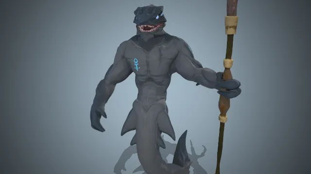 鲨鱼动物拟人角色三叉戟武器