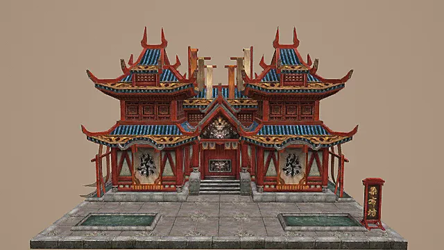 卡通风格中式华贵染布坊建筑3D模型