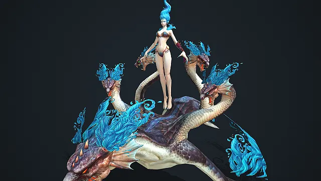 奇幻风格九头蛇海妖游戏 BOSS 生物模型