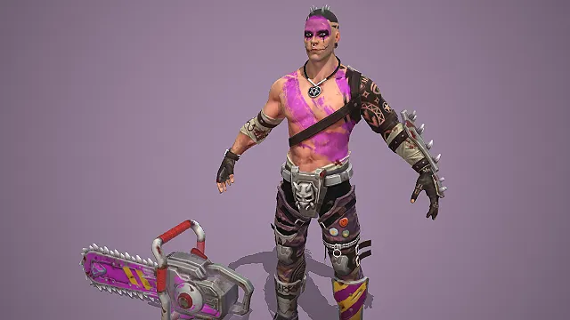 卡通废土风朋克狂战士男性角色 3D 模型 含电锯武器