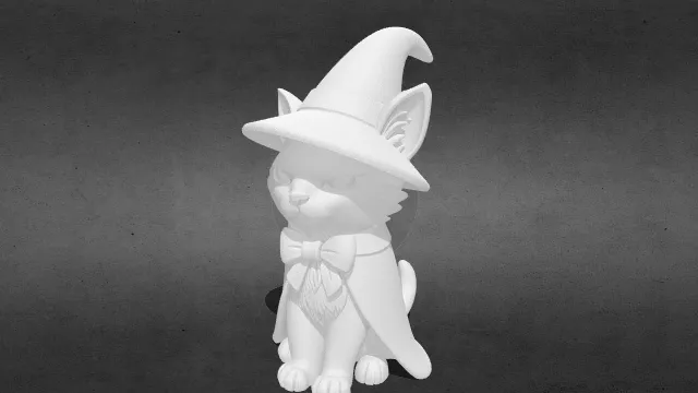 神秘女巫帽黑猫雕塑stl.stl