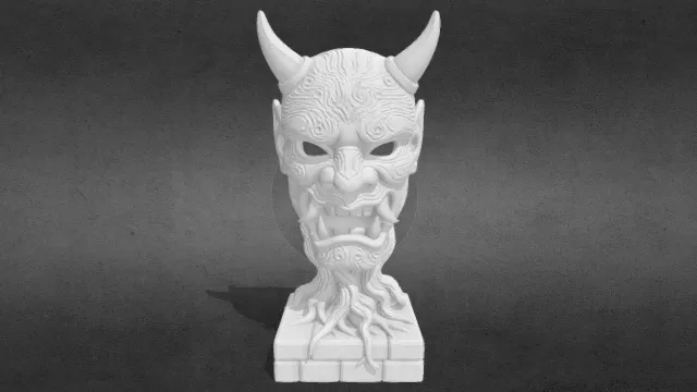 鬼面恶魔半身像–诡异盘根雕像