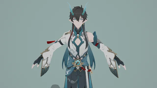 3D卡通风格白蓝黑系国风少年角色模型，创意设计（3D角色、卡通风、国风奇幻风，角色设计主题）