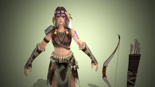 部落弓箭手  兽皮装  3D 女性角色  彩绘纹饰  猎手