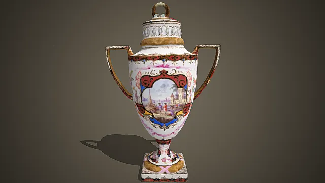 欧式彩绘开窗风景纹盖瓶摆件 3D 模型 