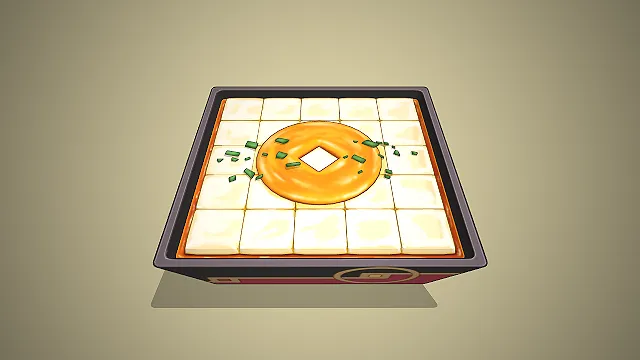 豆腐料理  铜钱造型  葱花点缀  国风料理