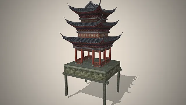 三重檐八角亭  高台吊脚  雕花斗拱  明清楼阁