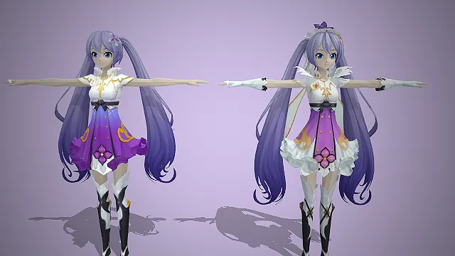 紫发双马尾  魔法少女  紫白洛丽塔  魔法花饰