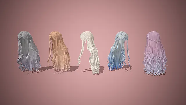 二次元发型  长卷发  麻花辫  渐变色彩