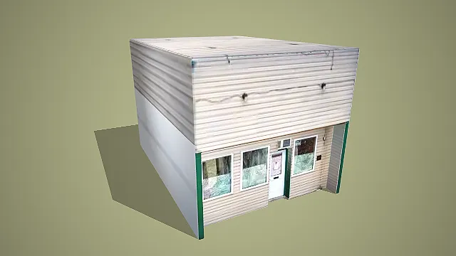 复古简易临街小型建筑商铺场景装饰模型