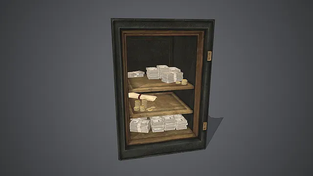 金属保险柜  犯罪题材道具  多层置物架  现金存储