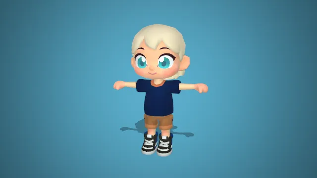 银发白瞳蓝衣 Q 版男童：星霜小少年卡通模型