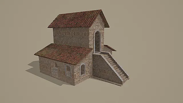 复古石砌两层建筑3D模型