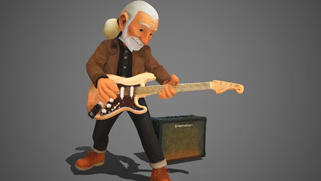 摇滚  老叟  卡通形象  电吉他  白发老者  音乐
