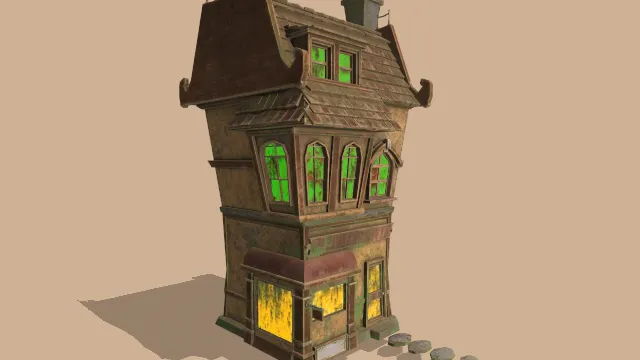 恐怖之家木屋建筑场景石板路