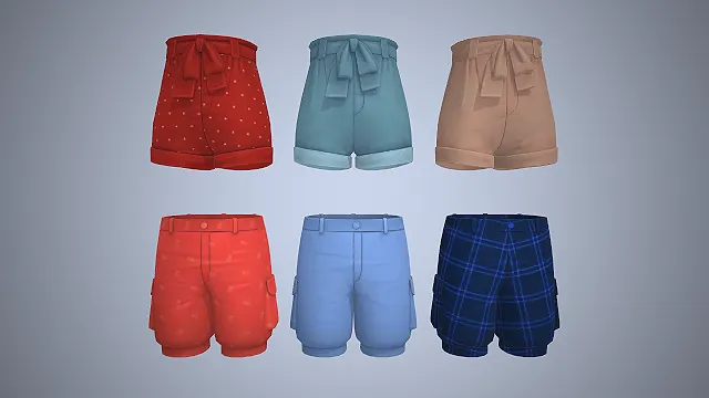 休闲纸袋短裤  工装大口袋  度假风  卷边裤脚