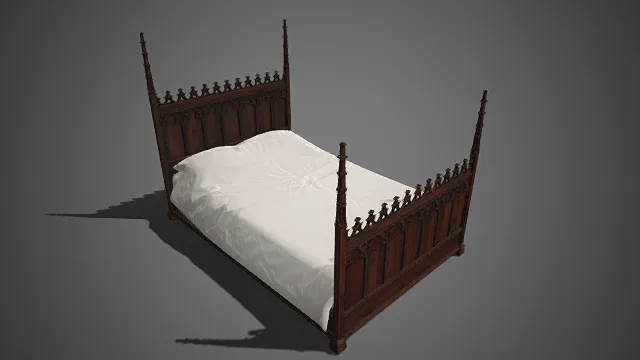 哥特风格  复古木质床  哥特式雕花  镂空拱纹  宗教建筑风格  卧室家具  经典复古床具