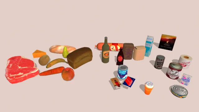 食物饮品堆还有卷纸包装盒肉类饮料