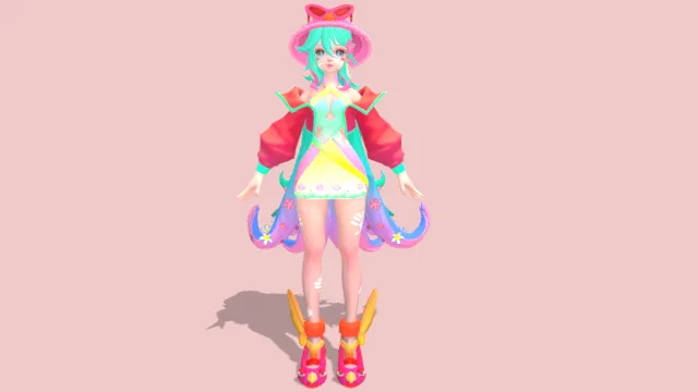 二次元彩虹系时尚少女3D角色模型