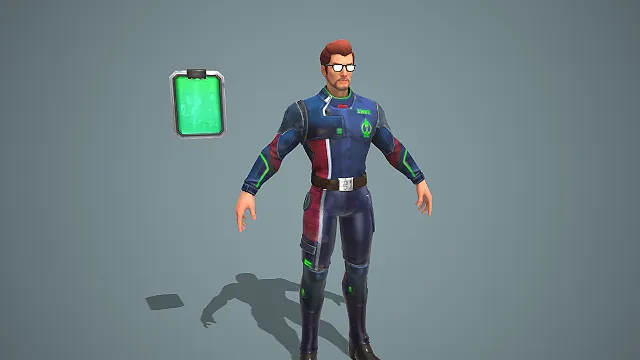 科幻题材星际工程师男性角色 3D 模型 带全息面板