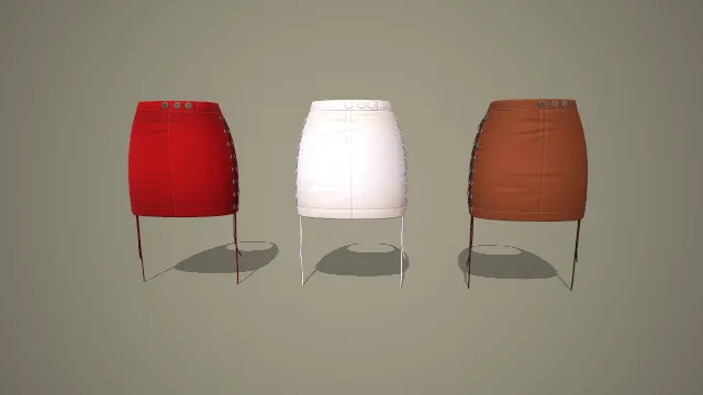 三色侧绑带抽绳包臀半身裙套装 3D 模型