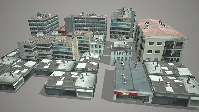 写实风格现代城市商住混合建筑群 3D 模型 城市场景搭建素材