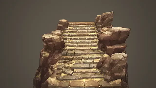 奇幻风岩石嵌石阶场景组件 3D 模型