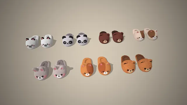 卡通拖鞋  动物造型  毛绒质感  萌系设计  居家可爱风