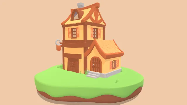 中世纪酒馆房屋场景建筑楼房