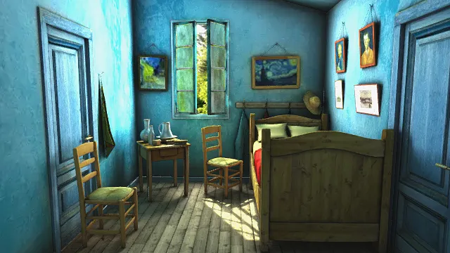 3D卡通风格蓝调房间模型，创意设计（3D房间场景、卡通风格、温馨艺术风，场景设计主题）
