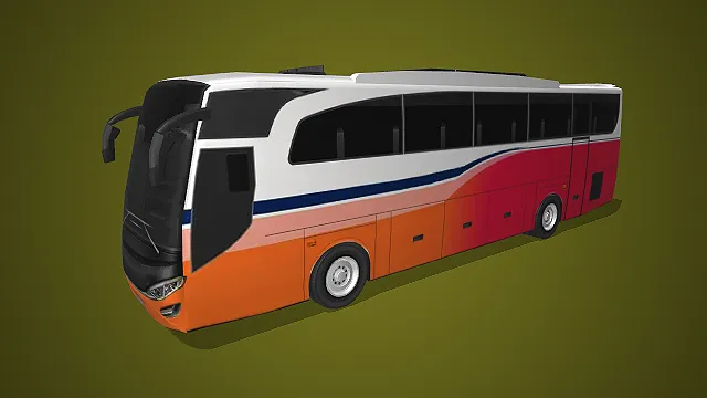 白红橙配色长途大巴带流线装饰写实汽车模型