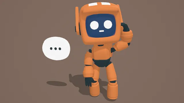 3D卡通风格橙色机器人模型，创意设计（3D机器人、卡通风格、可爱风，机器人设计主题）