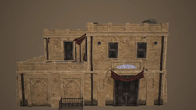 西域风情双单元连廊商住建筑模型 