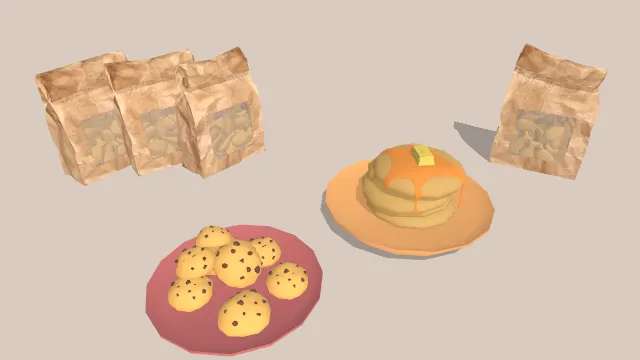 放有饼干的食物袋子，放在盘子里的饼干甜点