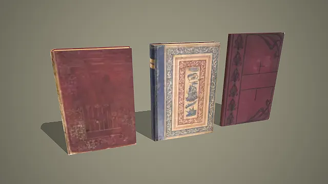 三款复古风格精装书籍 3D 模型素材套装