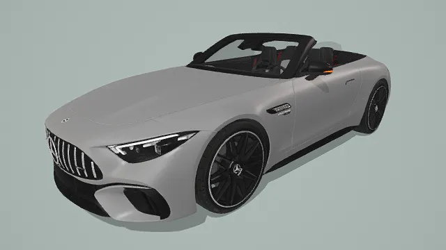 3D卡通风格白黑系敞篷跑车模型，创意设计（3D跑车、卡通风格、卡通现代风，跑车设计主题）