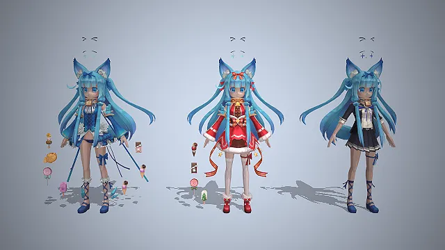 兽耳猫娘  可换装角色  配饰混搭  萌系Q版