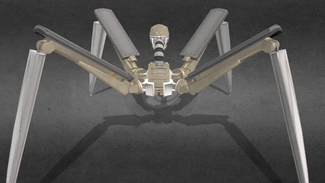 带行走和待机动画的枪械蜘蛛形状机器人