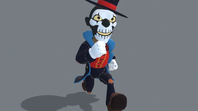 戴骷髅头面罩的男人奔跑动画角色穿着礼服