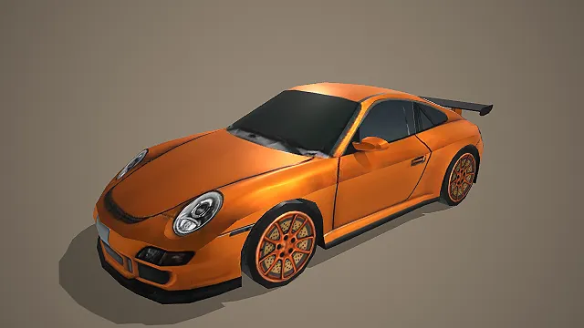 橙色保时捷 911 改装跑车带大尾翼写实汽车模型