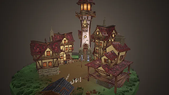 奇幻童话风格小镇聚落模型