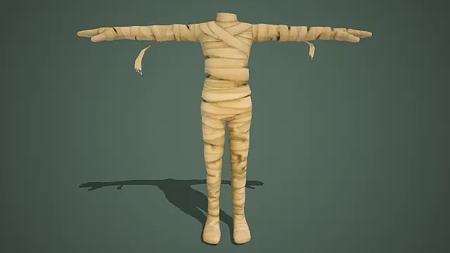 黄色绷带缠绕人形3D模型，简约风格
