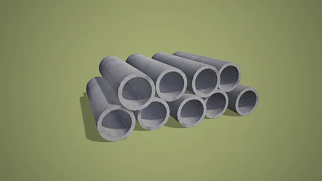 堆叠混凝土排水管组合 3D 低多边形市政场景模型