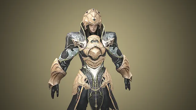 暗金纹秘甲行者  奇幻暗黑黑金甲  隐秘阵营角色  黑金甲建模  游戏角色