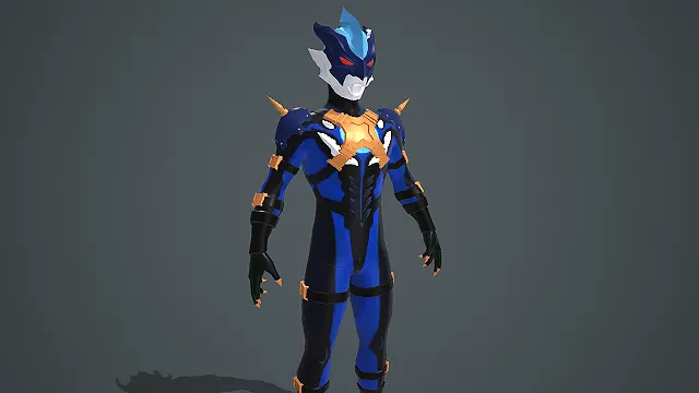 蓝黑金配色带肩刺特摄英雄反派角色模型