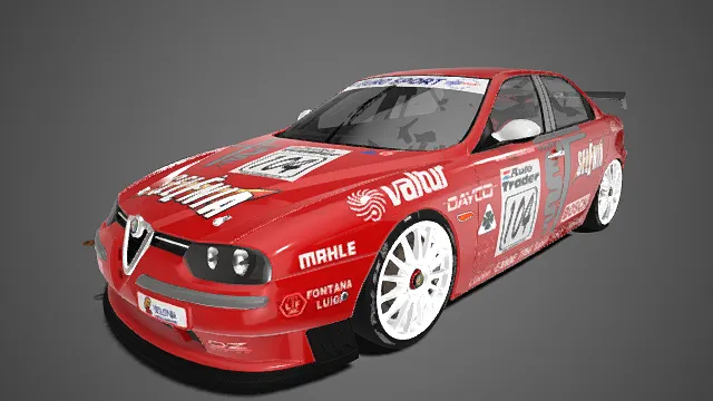 红色阿尔法・罗密欧赛车  104 号涂装  赛事赞助标识  竞速车模型  赛车题材  竞技