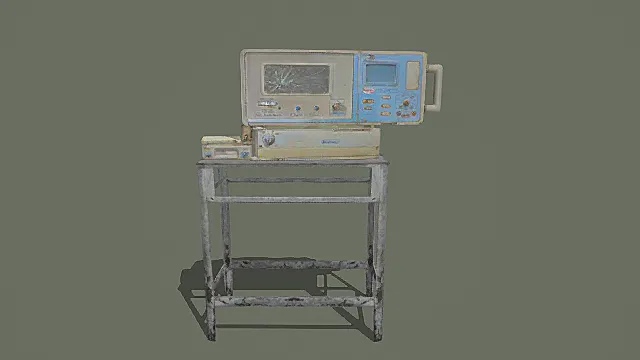 复古做旧医疗仪器（带破损屏）与金属架组合3D模型