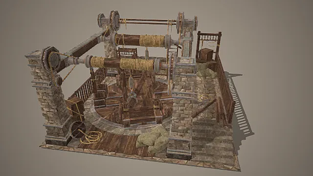 中世纪工程风格石木起重工坊模型
