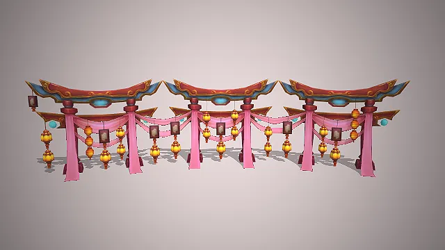 中式古风节庆牌坊  福牌挂饰  中式庙会  庆典场景